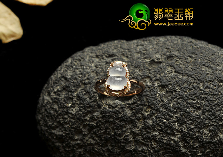 冰种无色缅甸翡翠A货镶玫瑰金葫芦戒指(真钻）
