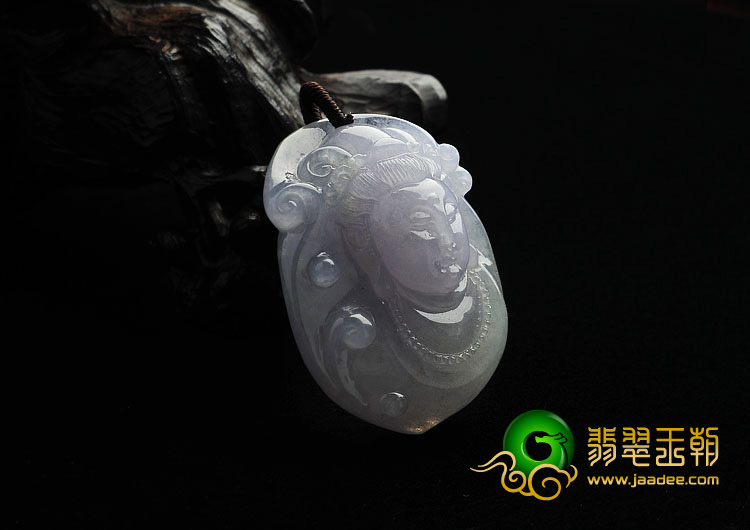 糯冰种紫罗兰缅甸翡翠A货观音头挂件
