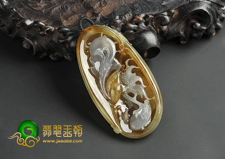 冰种褐黄翡缅甸翡翠A货一路连科挂件