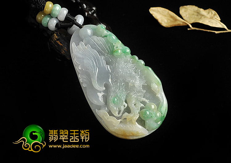 糯冰种三彩缅甸翡翠A货大展鸿图挂件