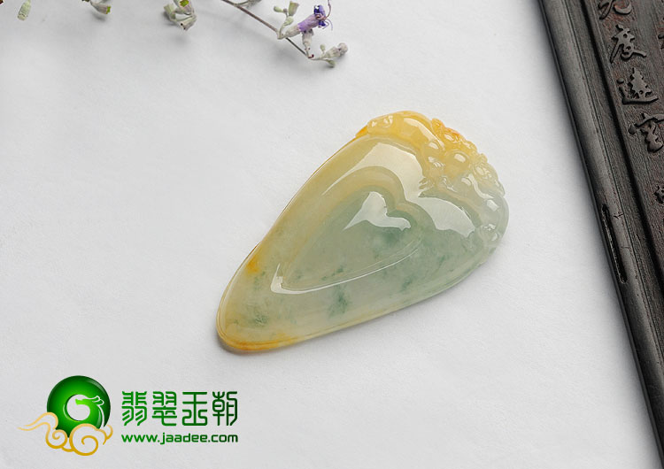 冰种黄翡飘花缅甸翡翠A货欢天喜地挂件