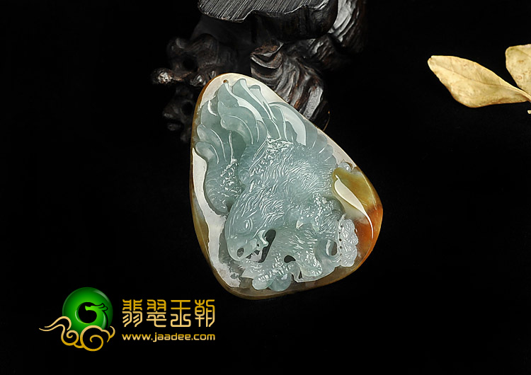 冰种褐黄翡晴水缅甸翡翠A货大展鸿图挂件