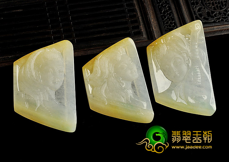 冰种黄翡缅甸翡翠A货三大美女挂件（一批走）