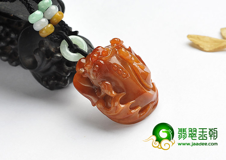 糯冰种红黄翡缅甸翡翠A货龙头挂件