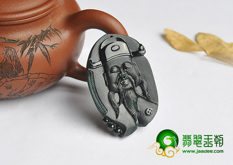 冰种墨翠缅甸翡翠A货财神挂件