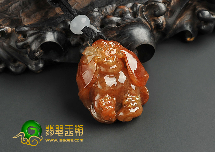 糯冰种红黄翡缅甸翡翠A货蝙蝠挂件