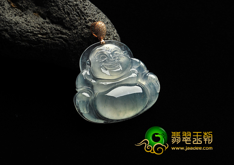 冰玻种飘花缅甸翡翠A货玉佛挂件