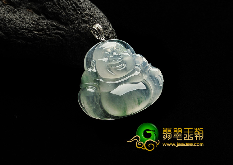 冰玻种飘花缅甸翡翠A货玉佛挂件