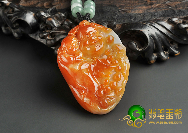 糯冰种红黄翡缅甸翡翠A货童子拜佛挂件