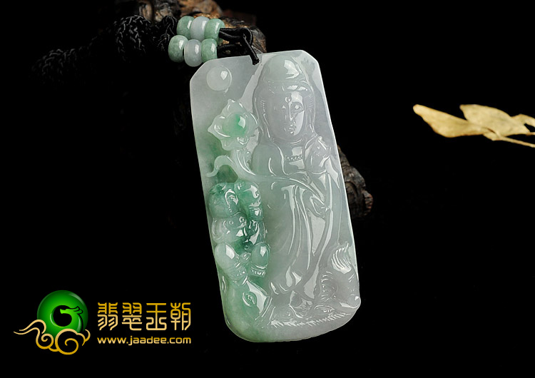 冰种飘翠缅甸翡翠A货送子观音挂件