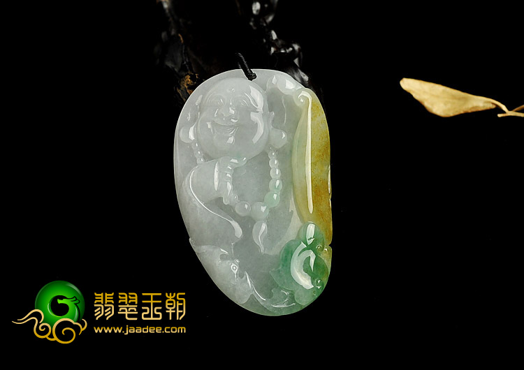冰种三彩缅甸翡翠A货纳福挂件
