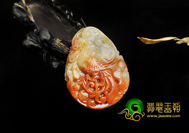 糯冰种红黄翡缅甸翡翠A货花开富贵挂件