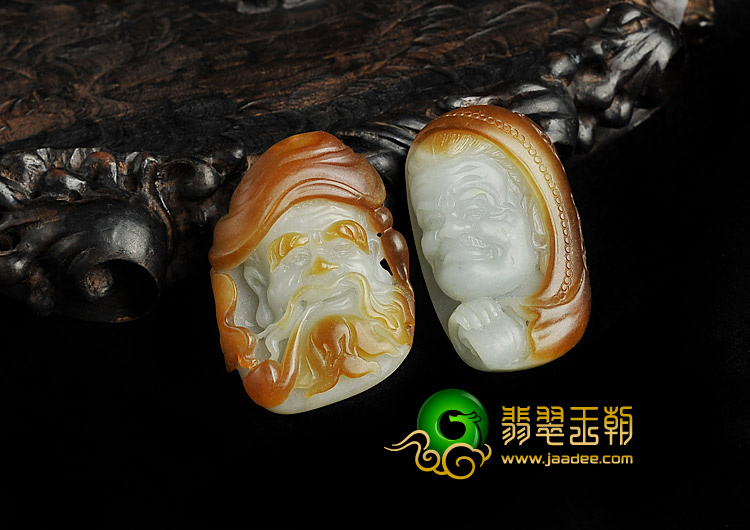 糯冰种褐黄翡缅甸翡翠A货百年好合挂件（一对）
