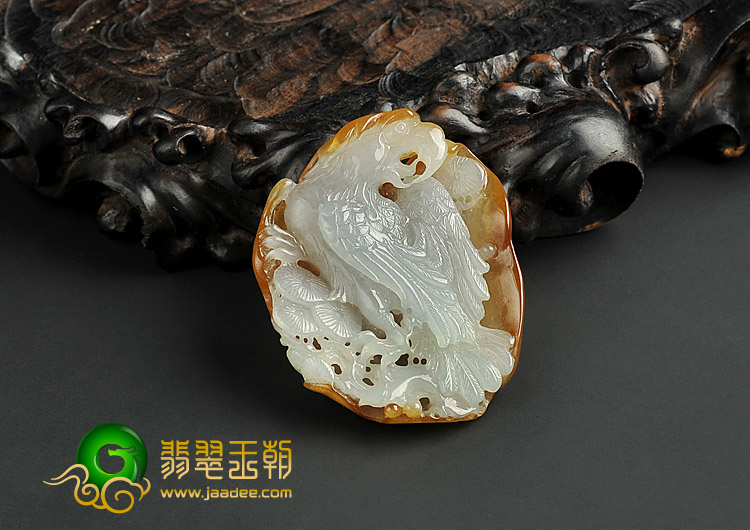 冰种褐黄翡缅甸翡翠A货鹦鹉挂件