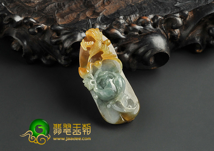 冰种褐黄翡晴水缅甸翡翠A货花开富贵挂件