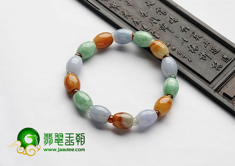 糯冰种三彩缅甸翡翠A货路路通手链（单价）