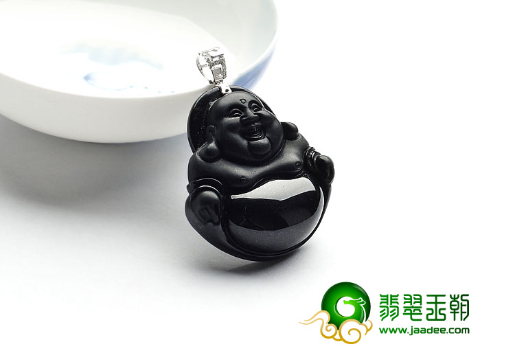 细糯种墨翠缅甸翡翠A货玉佛挂件