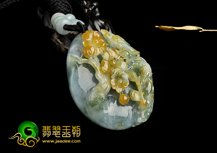 糯冰种晴水黄翡缅甸翡翠A货喜上眉梢挂件