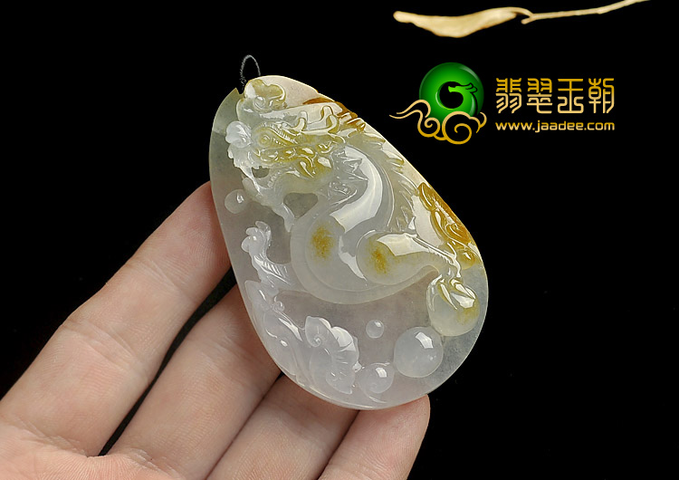 冰种褐黄翡缅甸翡翠A货龙牌挂件