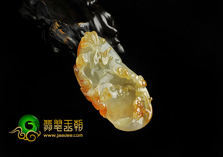 冰种褐黄翡缅甸翡翠A货喜上眉梢挂件