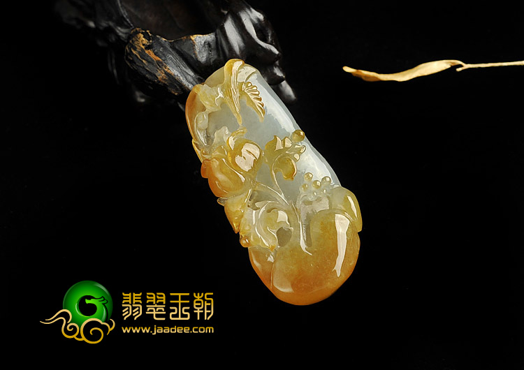 冰种褐黄翡缅甸翡翠A货花开富贵挂件