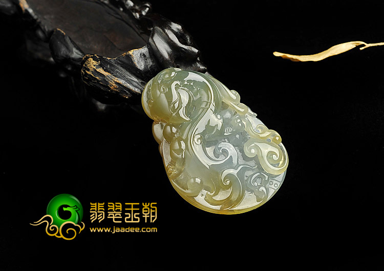 冰种褐黄翡缅甸翡翠A货仿古凤挂件
