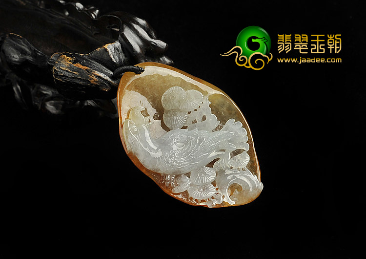 冰种褐黄翡缅甸翡翠A货鹦鹉挂件