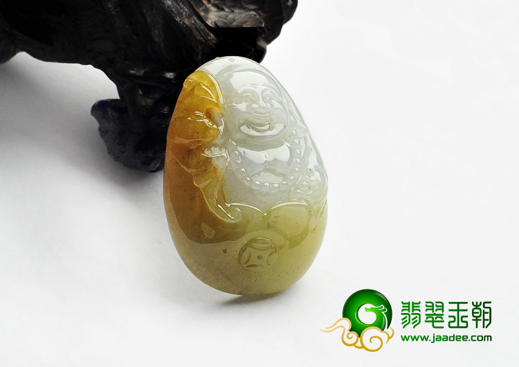 糯冰种褐黄翡缅甸翡翠A货纳福挂件