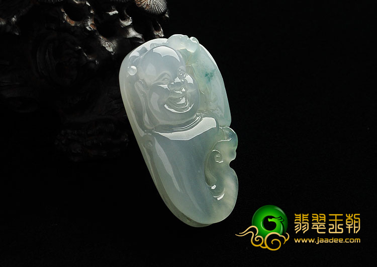冰种飘花缅甸翡翠A货佛头挂件