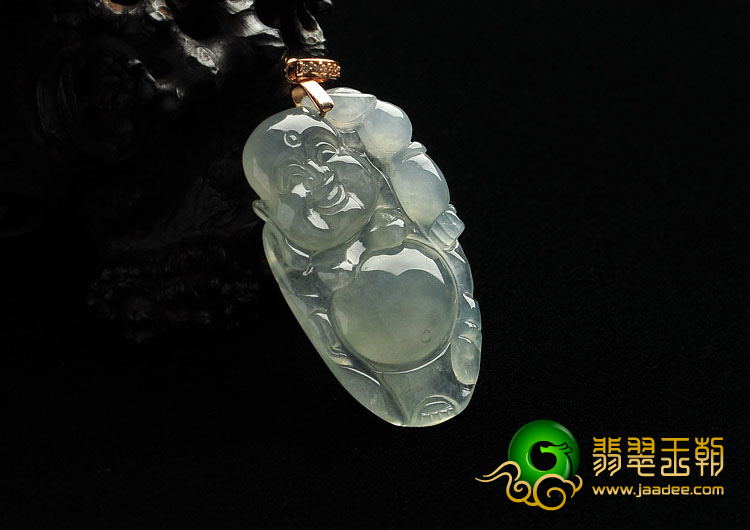 冰种晴水缅甸翡翠A货逍遥佛挂件