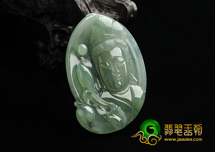 冰种晴水缅甸翡翠A货观音头挂件