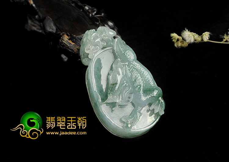 糯冰种飘花缅甸翡翠A货龙行如意挂件