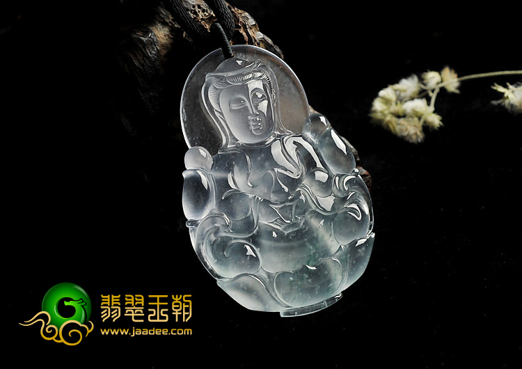 玻璃种飘花缅甸翡翠A货观音挂件