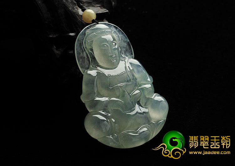 冰种略飘花缅甸翡翠A货观音挂件