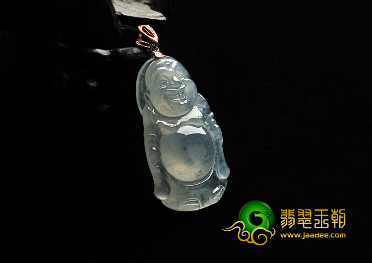 冰种飘花缅甸翡翠A货站佛挂件