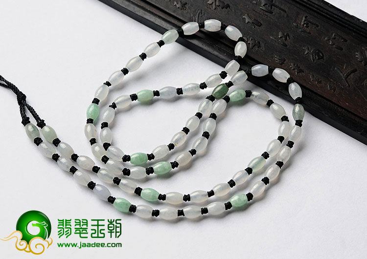 糯冰种三彩缅甸翡翠A货珠链挂绳（单价）