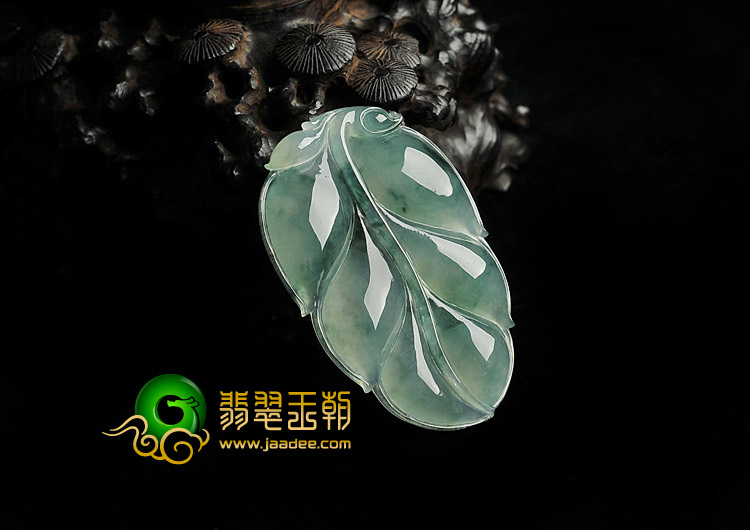 冰种飘花缅甸翡翠A货叶子挂件