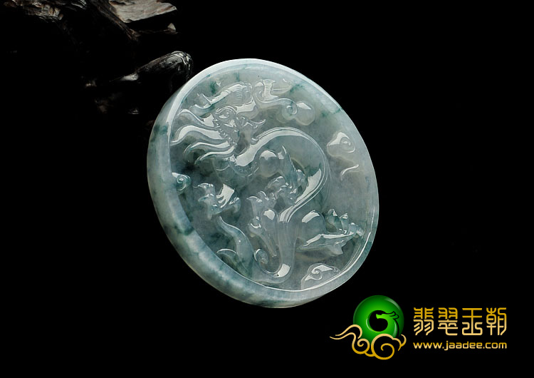 冰种飘花缅甸翡翠A货龙马牌挂件