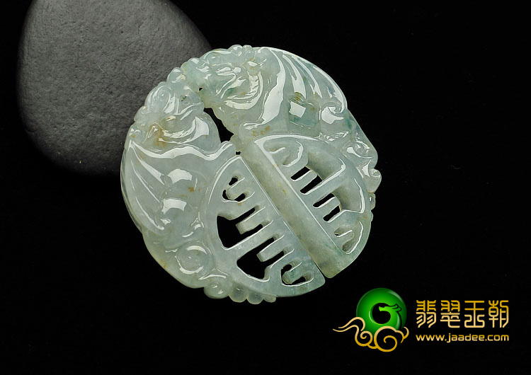 糯冰种飘花缅甸翡翠A货双喜牌挂件（一对）