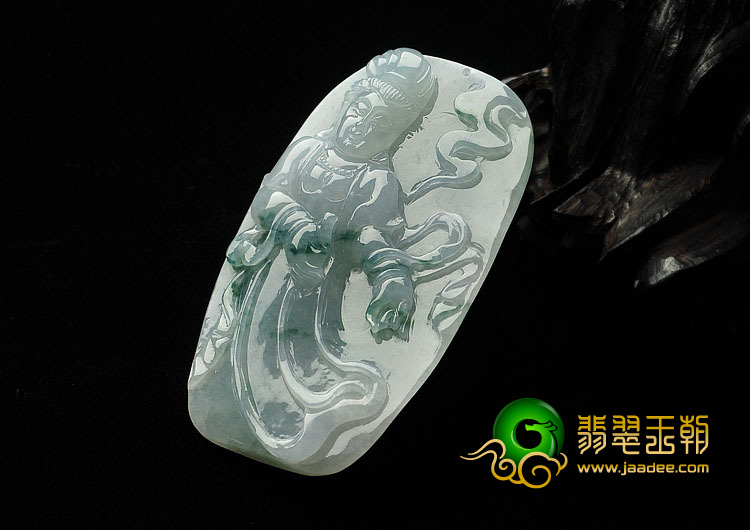 糯冰种飘花缅甸翡翠A货站观音挂件
