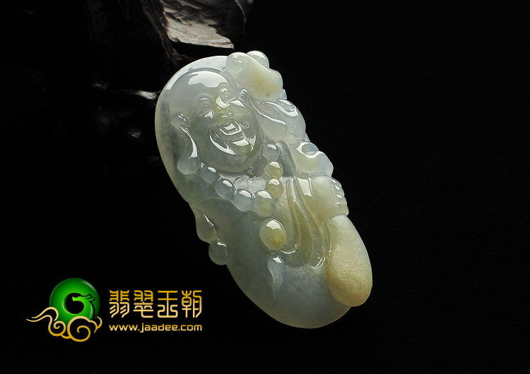 糯冰种淡黄翡缅甸翡翠A货布袋佛挂件