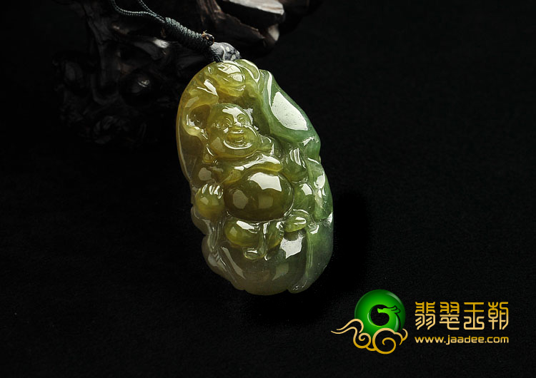 冰种褐黄翡缅甸翡翠A货纳福挂件