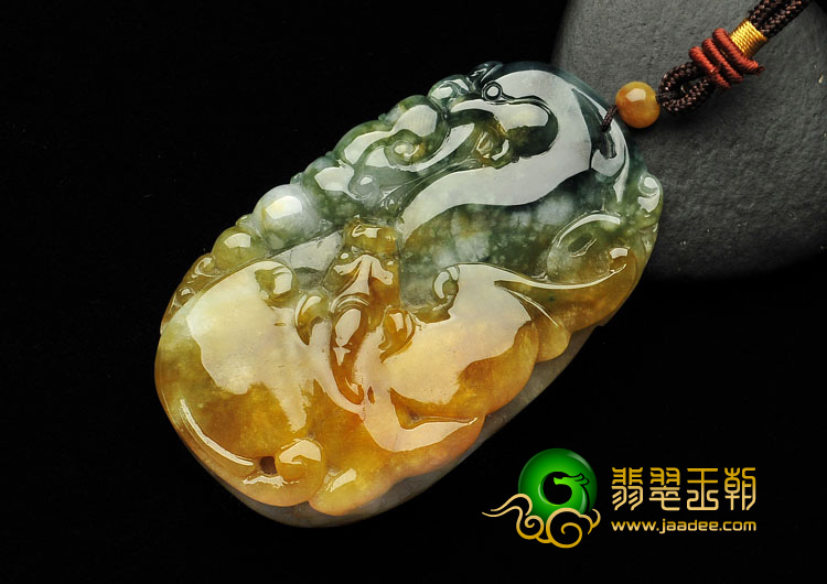 糯冰种多彩翡缅甸翡翠A货福从天降挂件