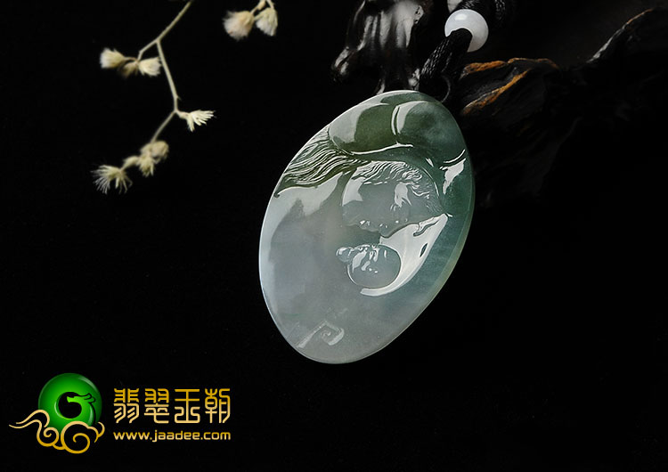 冰种晴水褐黄翡缅甸翡翠A货母子平安挂件