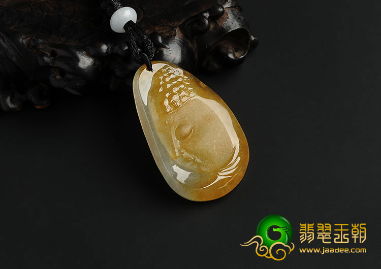冰种黄翡缅甸翡翠A货释迦牟尼头挂件