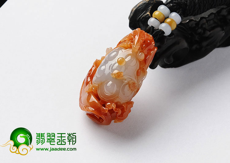 糯冰种红黄翡缅甸翡翠A货招财进宝挂件