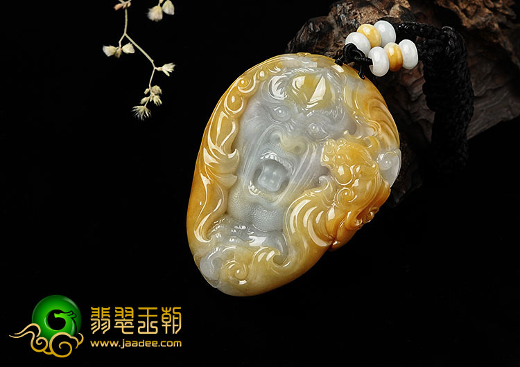 糯冰种黄翡缅甸翡翠A货兽头挂件