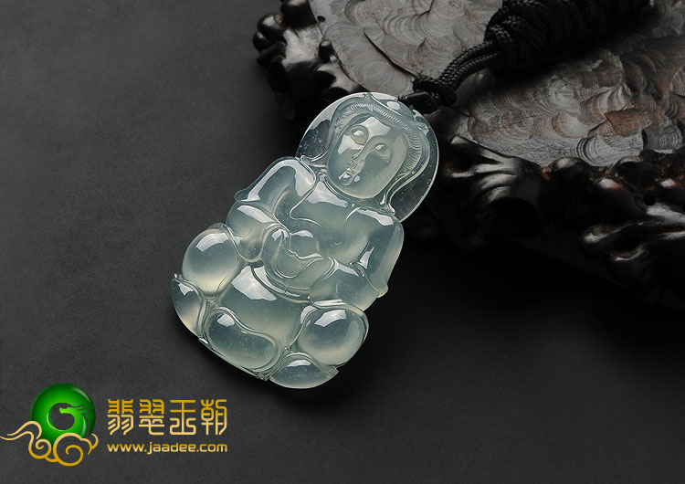 冰玻种晴水缅甸翡翠A货观音挂件