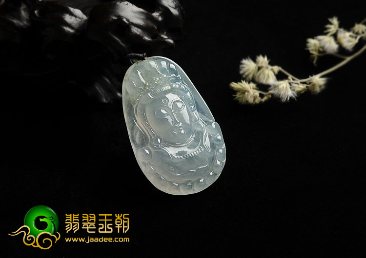 冰种晴水缅甸翡翠A货观音头挂件
