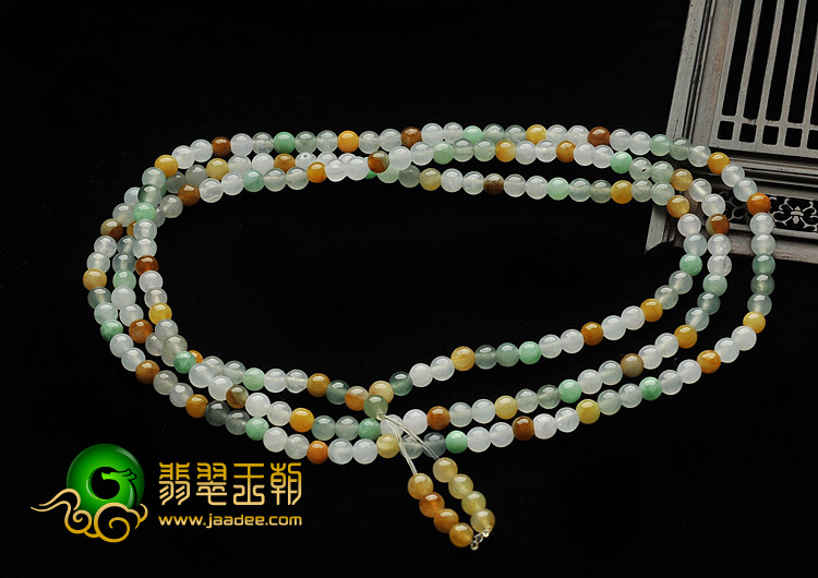 冰种三彩缅甸翡翠A货玉珠手链